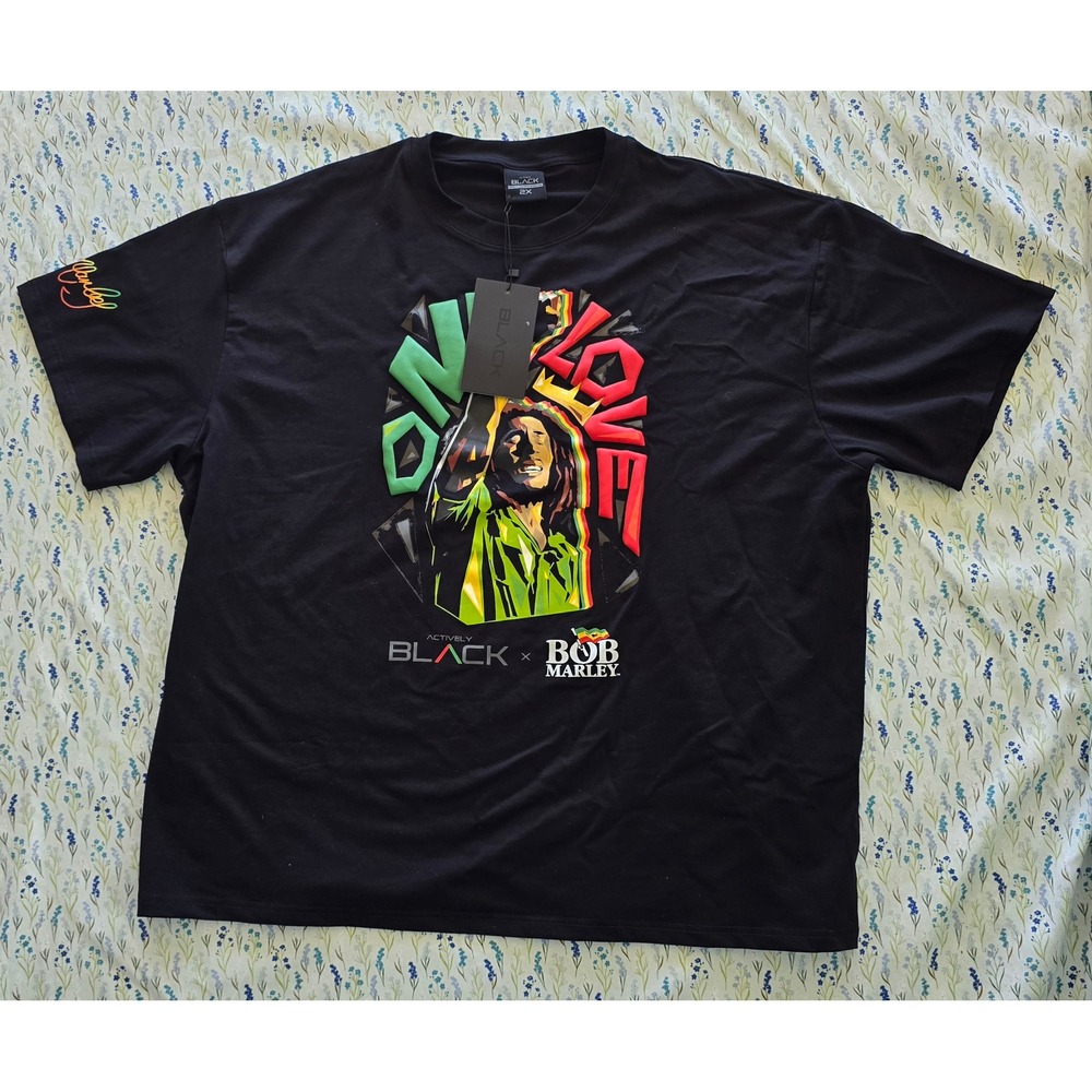 Actively Black x Bob Marley One Love Graphic T-Shirt Black 2X New With Tags